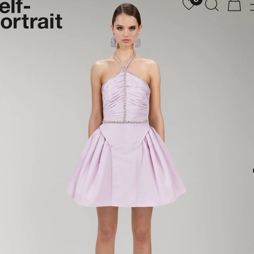 Self Portrait lilac taffeta halter mini dress